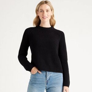 Quince 100% Organic Cotton Fisherman Black Ribbed Crewneck Sweater Small NWT